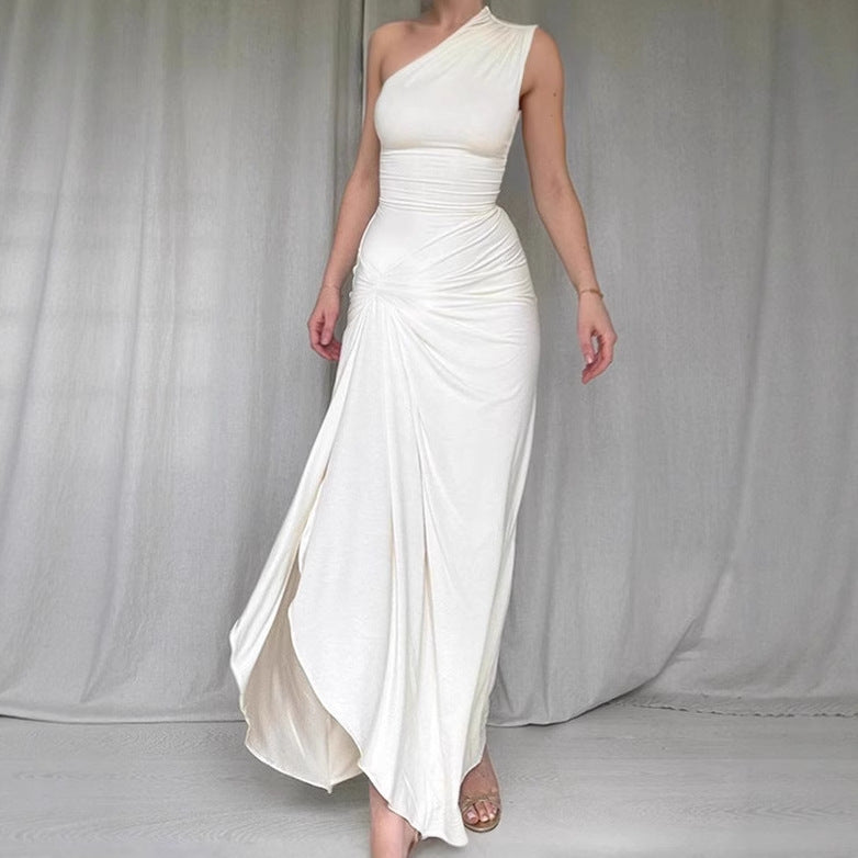 Damen Elegantes asymmetrisches Maxikleid mit raffinierter Drapierung Sovae