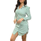 Damen Hemdblusenkleid mit seitlichem Raffung und klassischen Streifen Sovae