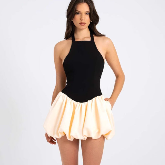 Damen modisches Mini-Kleid mit trapezförmigem Schnitt und raffiniertem Rückenausschnitt Sovae
