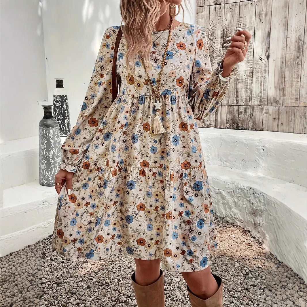 Damen luftiges Floral-Minikleid mit voluminösen Ärmeln und gesmoktem Detail Sovae