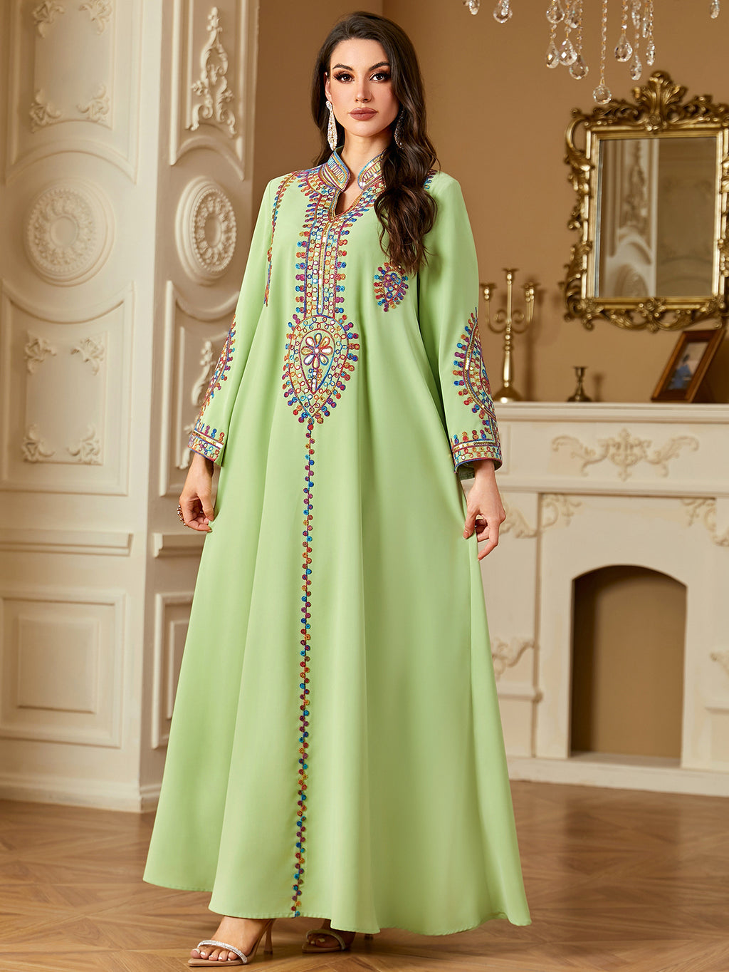 Damen Lockeres Maxikleid mit eleganten Applikationen Sovae