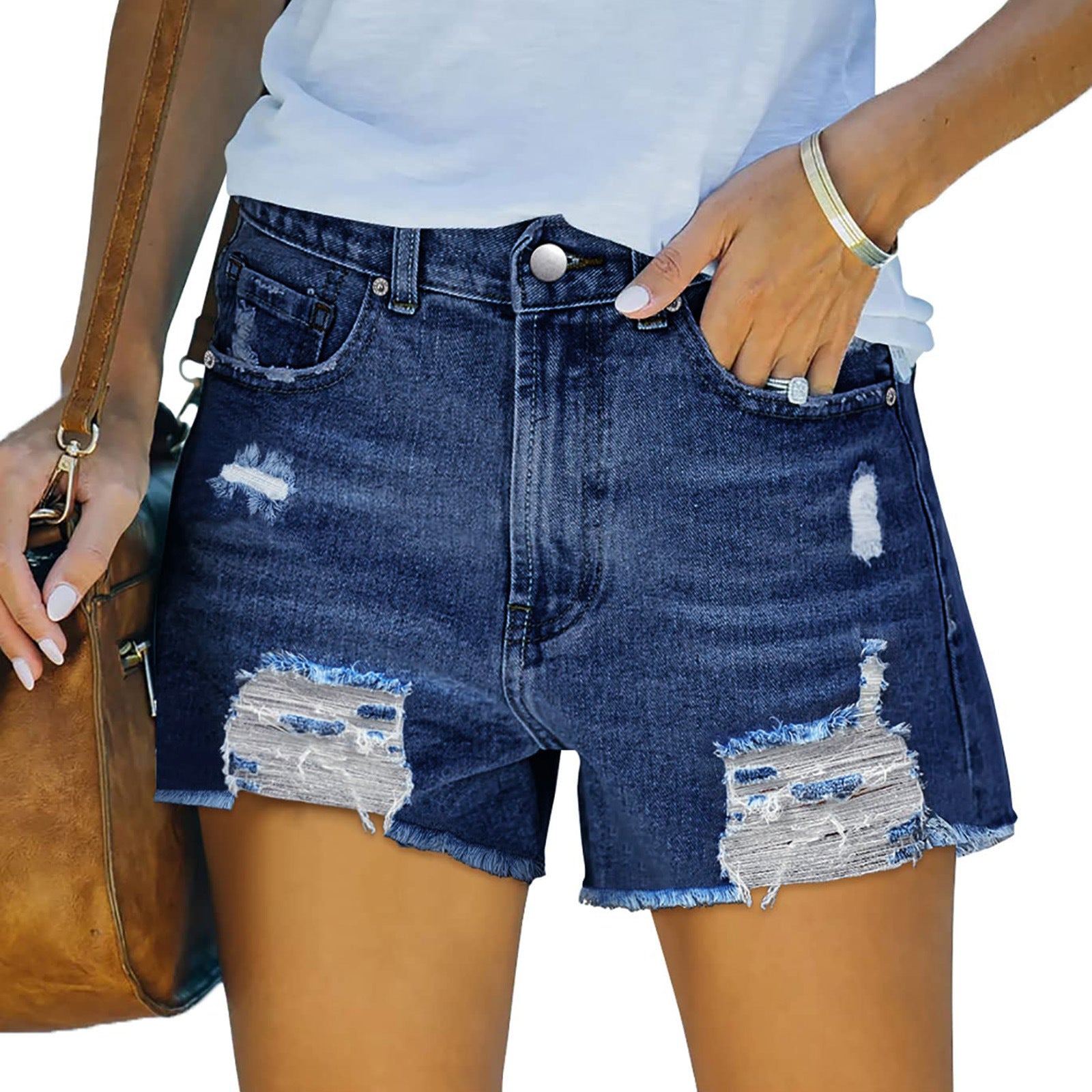 Damen Destroyed Denim-Shorts mit fransigen Säumen Sovae