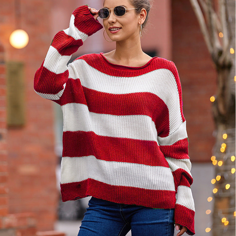 Damen Strickpullover mit modernen Streifen und lässigem Schnitt Sovae