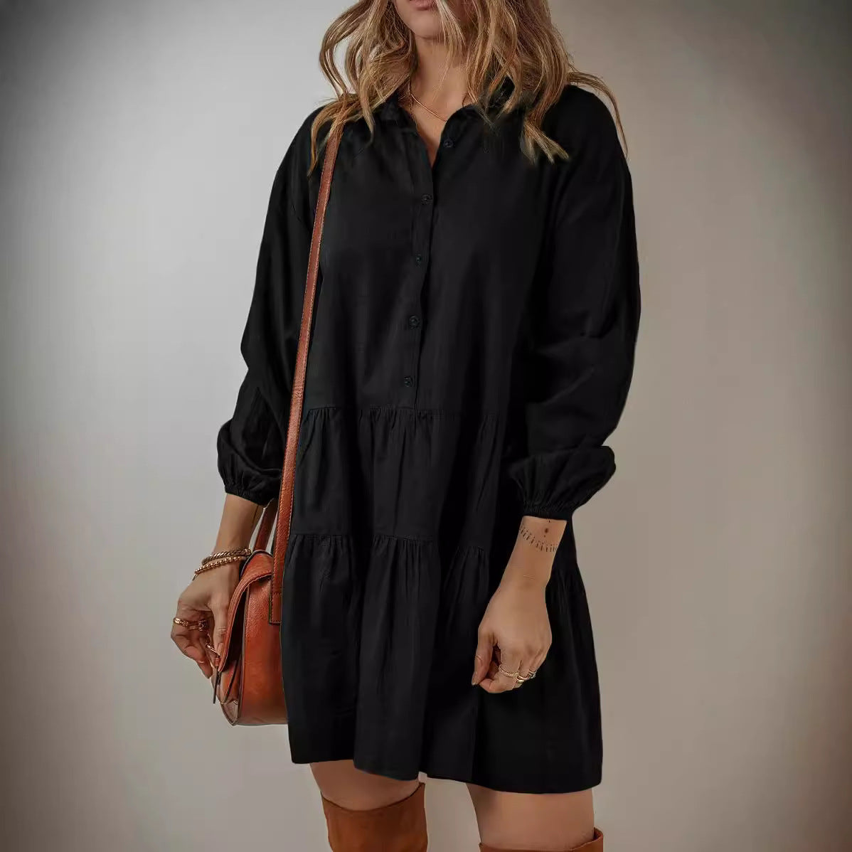 Damen lässiges Hemdblusenkleid Sovae
