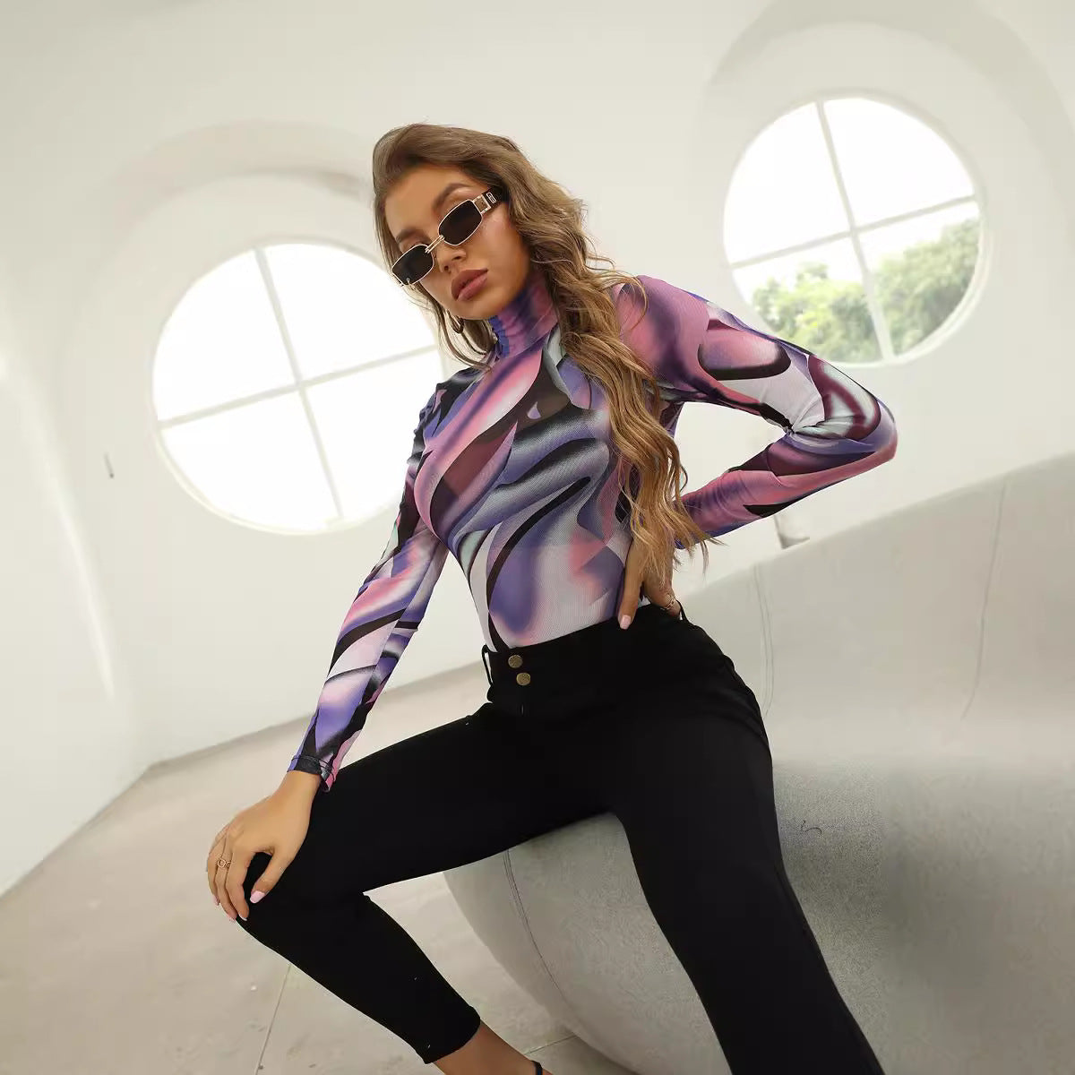 Damen Langarmshirt mit hohem Kragen Sovae