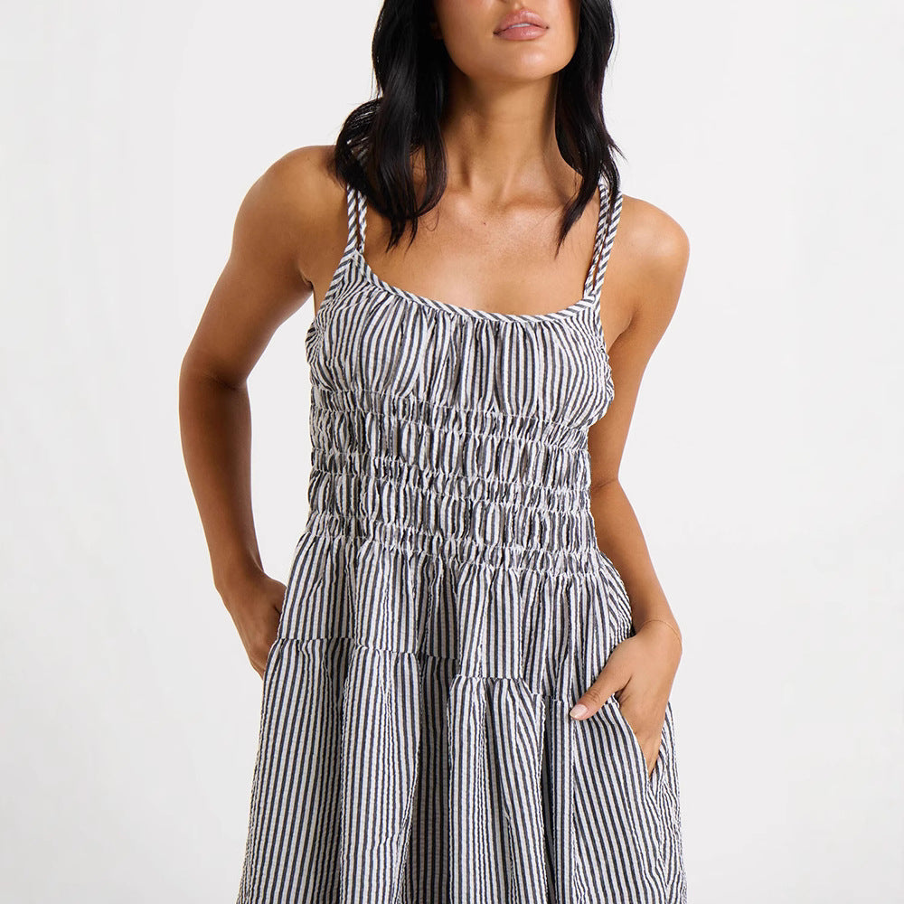Damen verspieltes Maxikleid mit lässigem Schnitt und Raffungen Sovae