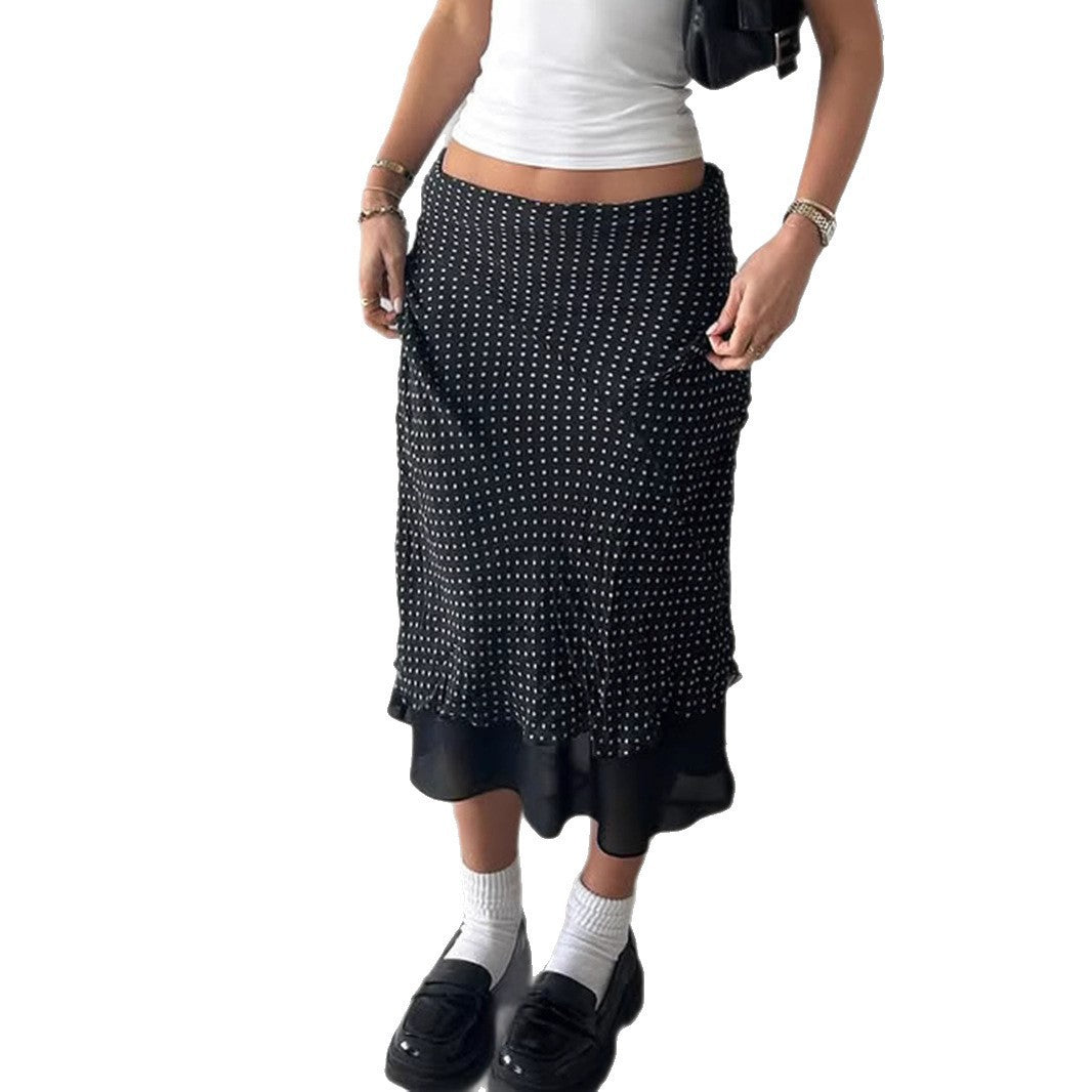 Damen Fließender Rock mit Polka-Dots und elastischem Bund Sovae