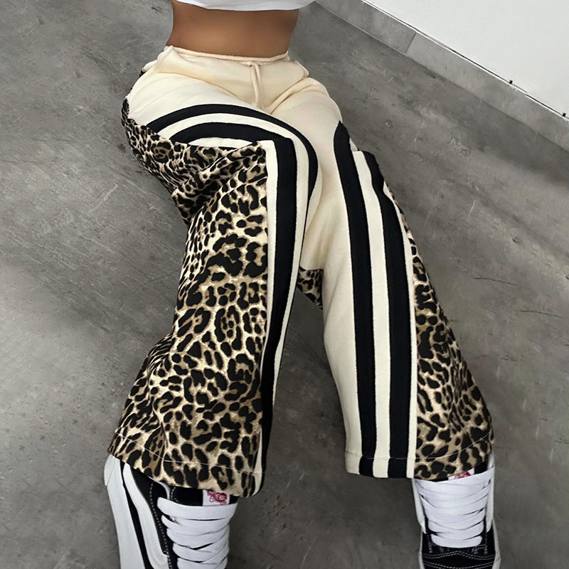 Damen Freizeithose mit Leopardenmuster und seitlichen Streifen Sovae