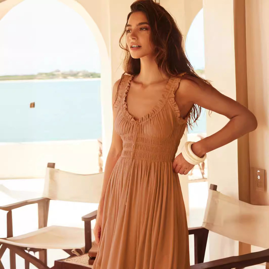 Damen Maxikleid mit Rüschendetails und taillierter Passform Sovae