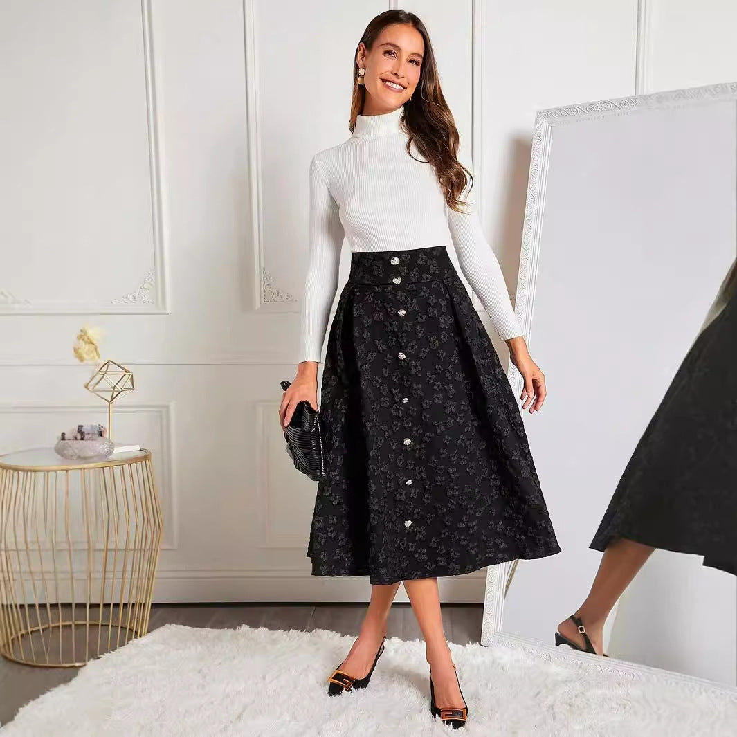 Damen Maxi-Rock mit Knopfdetails und strukturiertem Design Sovae