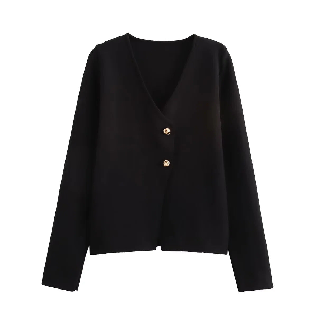 Damen angenehm weicher Strickpullover mit elegantem V-Ausschnitt und maritimen Knopfdetails Sovae