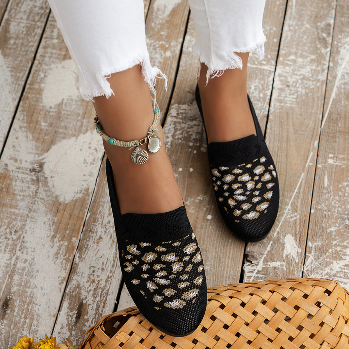 Damen Casual Slip-On Ballerinas mit modischem Leomuster Sovae