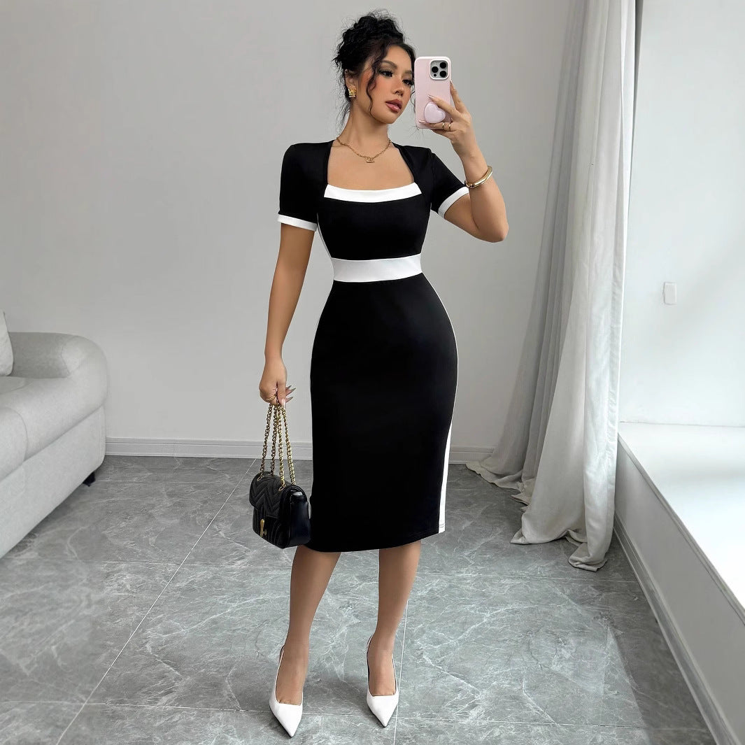 Damen figurbetontes Midi-Kleid mit Kontrastdetails Sovae