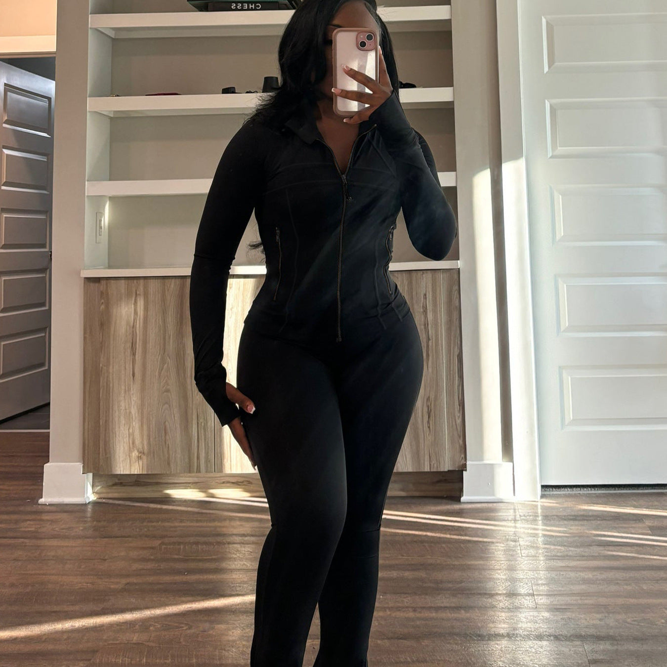 Damen trendiger Jumpsuit mit langem Arm und Reißverschluss Sovae