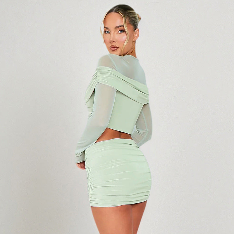Damen elegantes Wickeloberteil mit Raffung und langem Ärmel Sovae