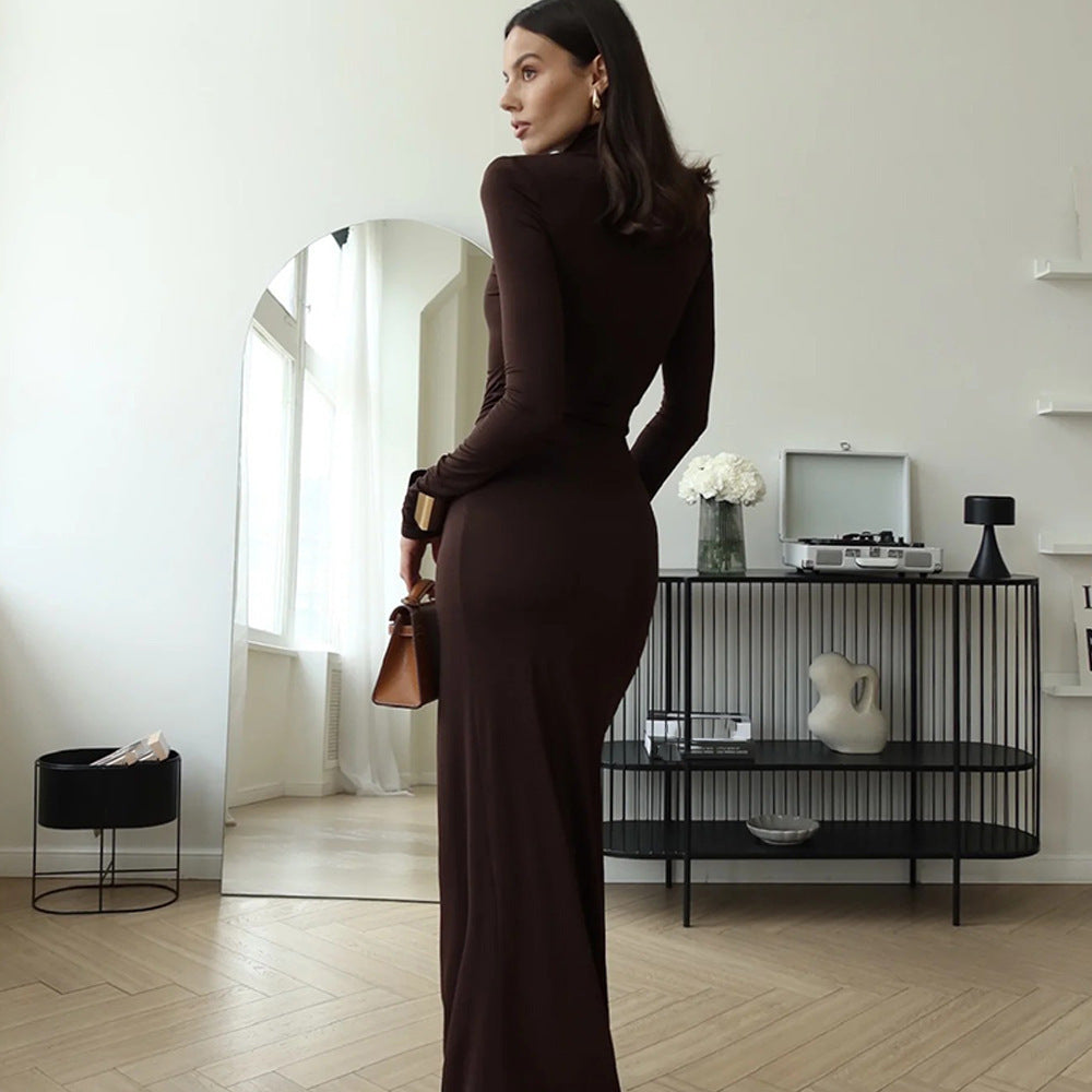 Damen Maxi-Kleid mit strukturiertem Wickeldesign und hohem Schlitz Sovae