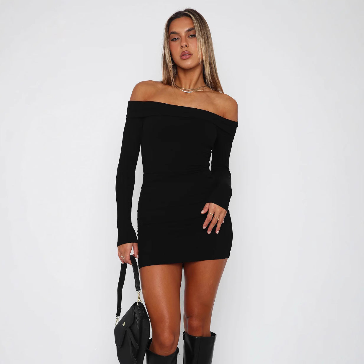 Damen figurbetontes Minikleid mit Off-Shoulder-Ausschnitt Sovae