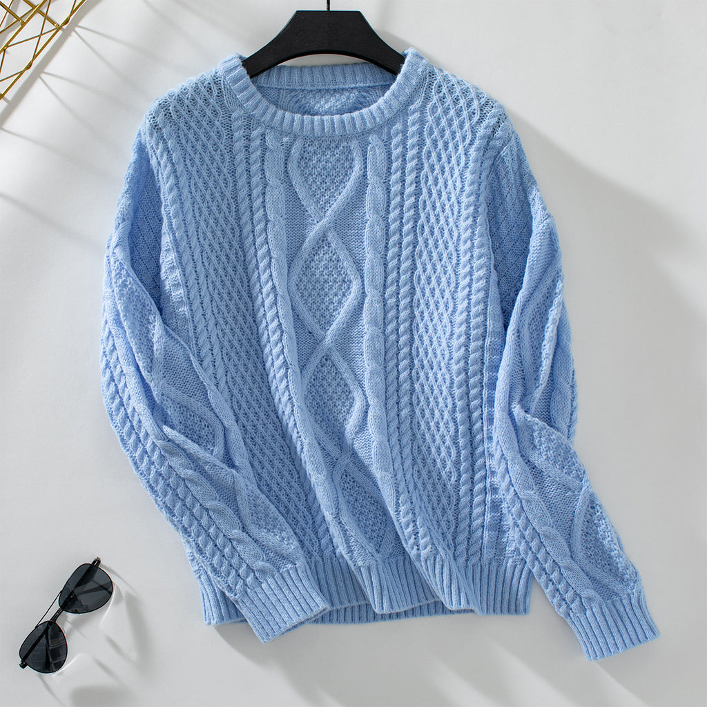 Damen Strickpullover mit strukturiertem Zopfdesign und Rundhalsausschnitt Sovae