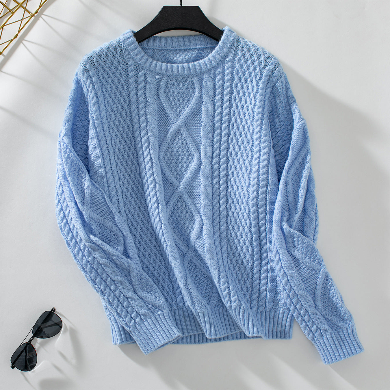 Damen Strickpullover mit strukturiertem Zopfdesign und Rundhalsausschnitt Sovae