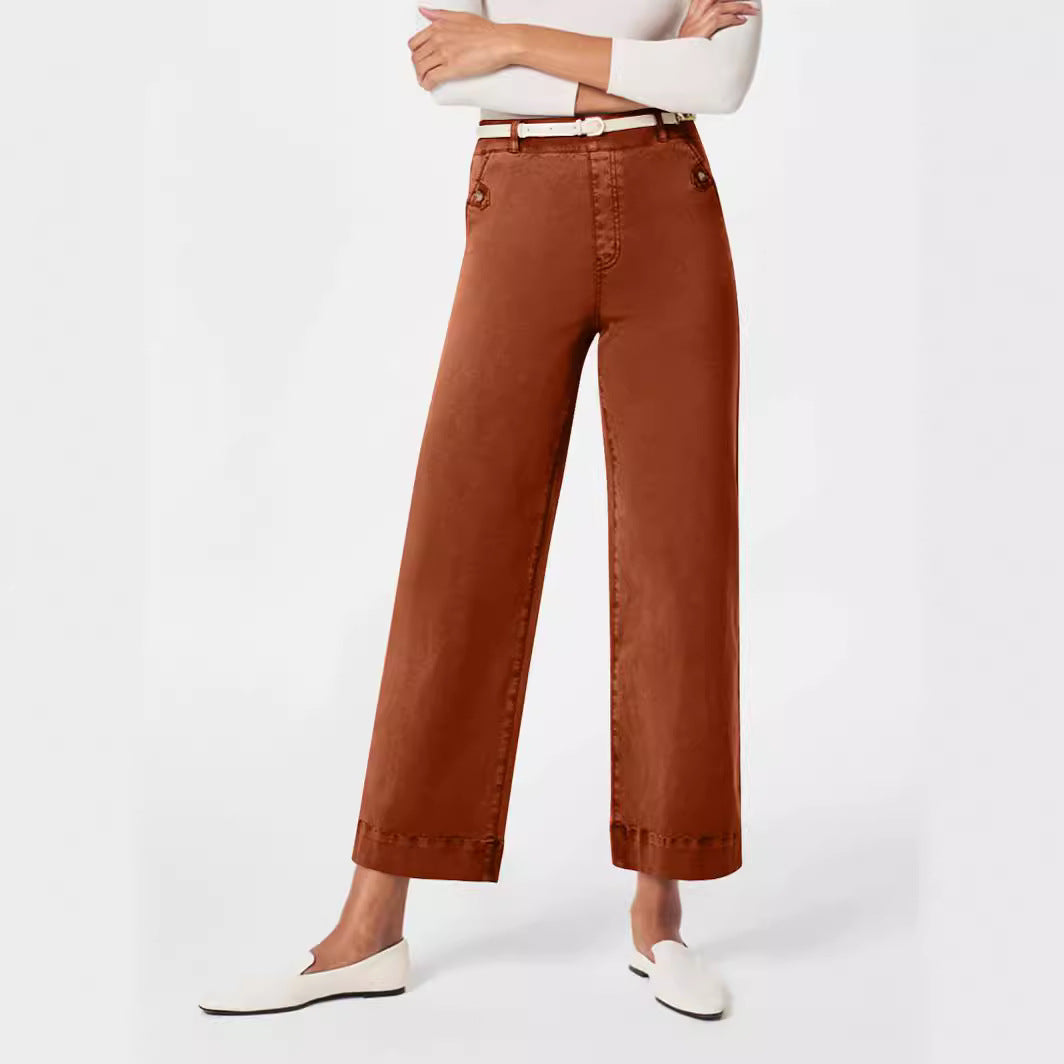 Damen Weit geschnittene High-Waist Hose mit eleganten Knopfdetails Sovae