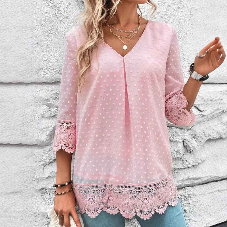 Damen luftige Bluse mit eleganten Spitzendetails Sovae