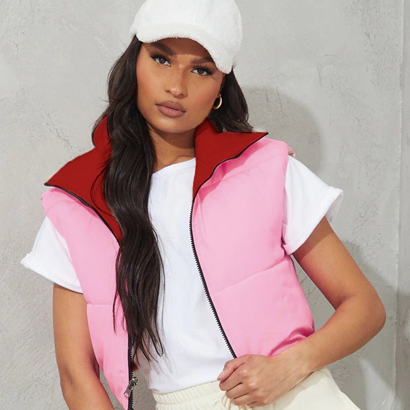 Damen moderne Steppweste mit hohem Kragen und wendbarem Design Sovae
