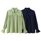 Damen lässige Bluse mit eleganten Rüschendetails und hohem Kragen Sovae