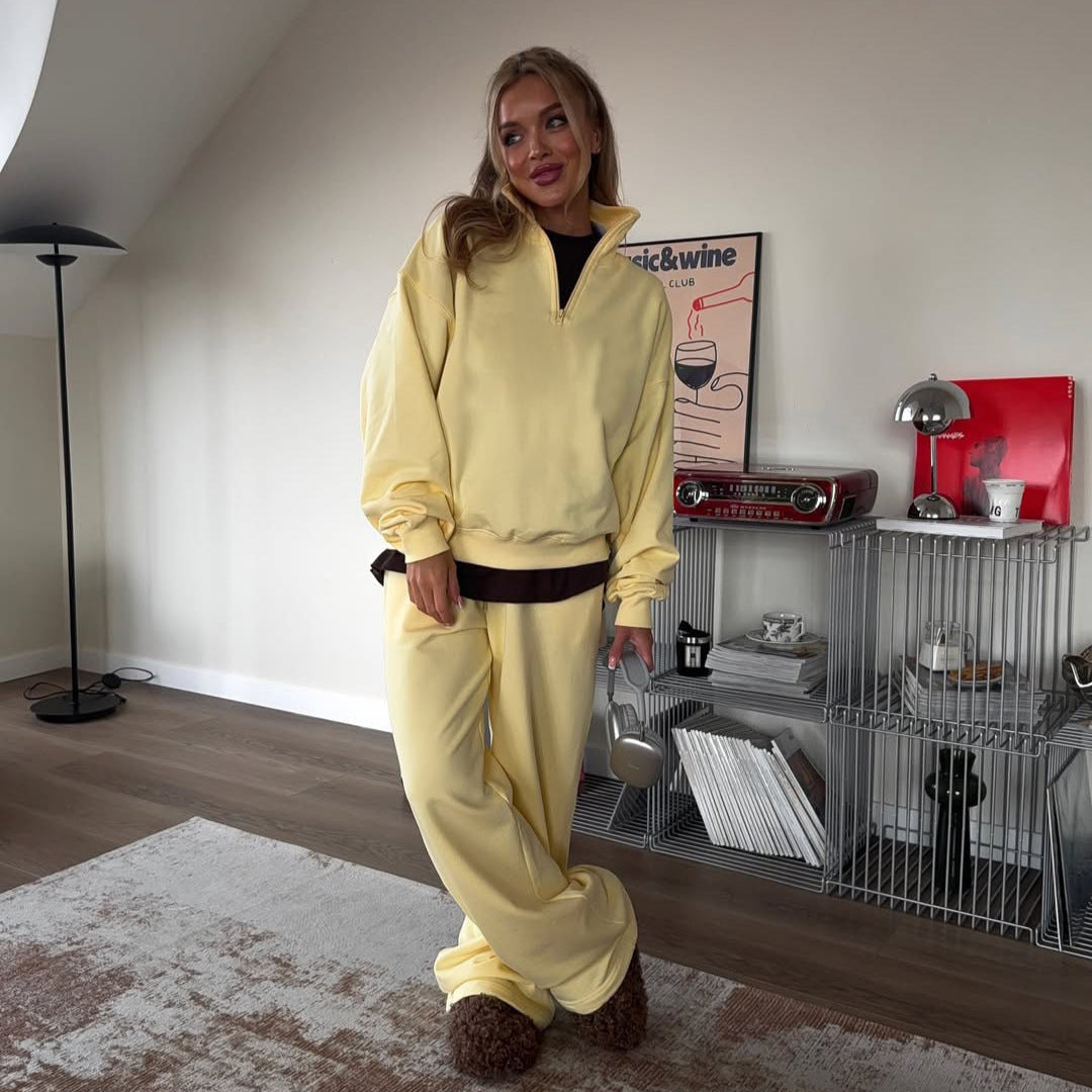 Damen Sportlicher Kapuzenpullover mit kurzer Reißverschlussöffnung Sovae