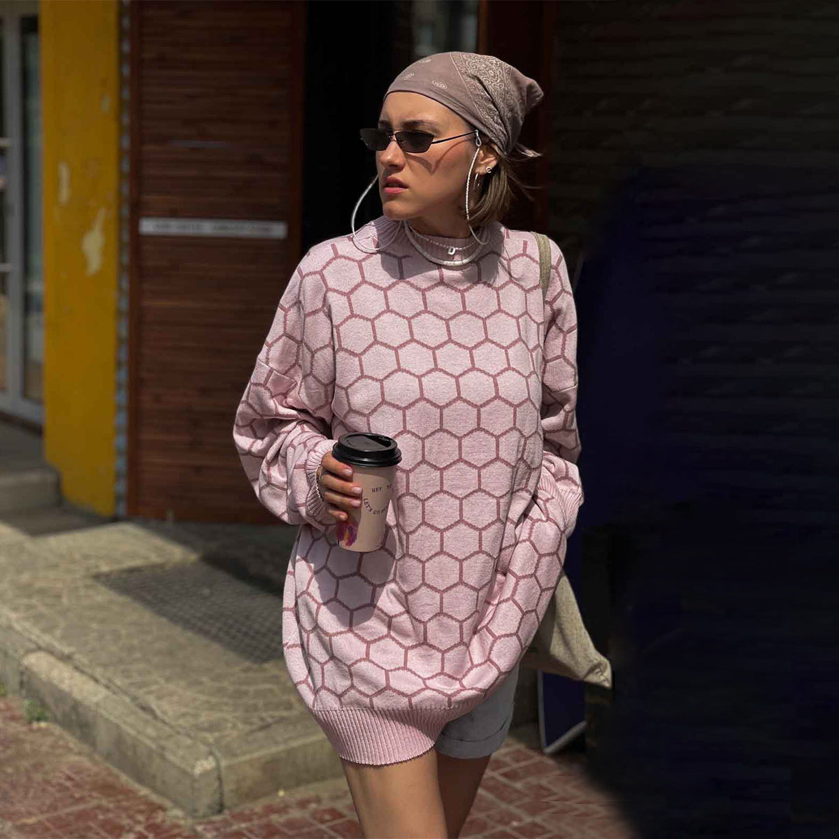Damen Kreativer Strickpullover mit Wabenmuster Sovae