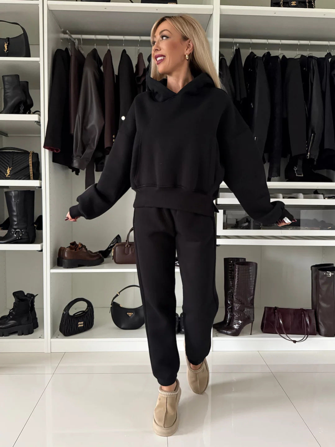 Damen Fleece-Lounge-Anzug mit Kapuze Sovae
