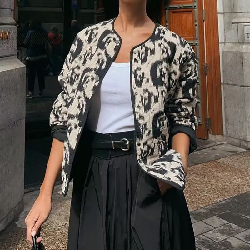 Damen gesteppte Freizeitjacke mit einzigartigem Tiermuster und praktischen Taschen Sovae