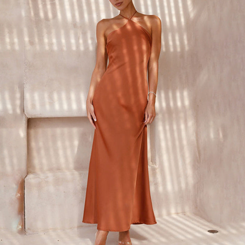 Damen elegantes Maxikleid mit Spaghettiträgern und fließendem Schnitt Sovae