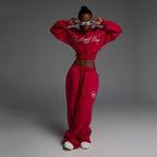 Damen Sportliches Cropped Sweatshirt und lässige Freizeithose Set Sovae