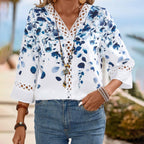 Damen Bluse mit floralem Muster und Spitzenakzenten Sovae