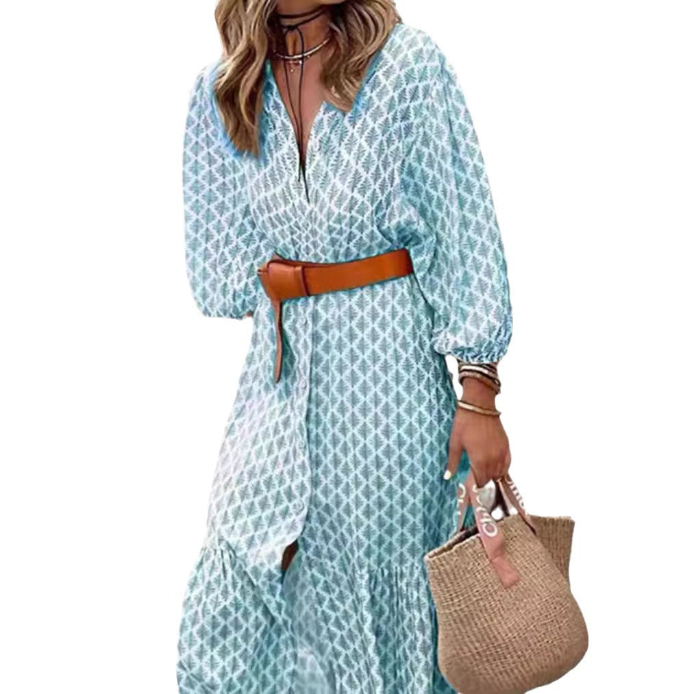 Damen Midi-Kleid mit eleganten Knopfdetails und voluminösen Ärmeln Sovae