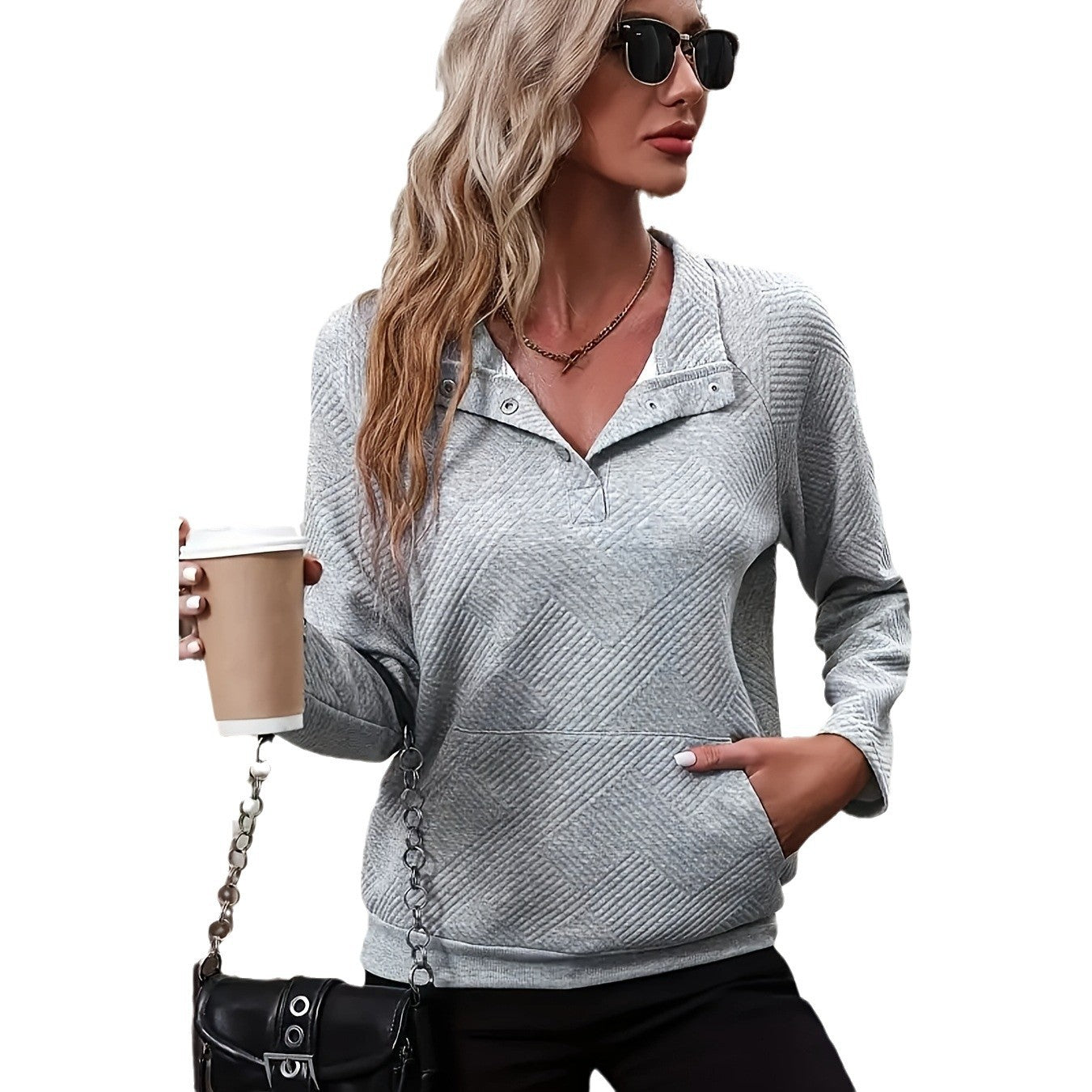 Damen Pullover mit strukturiertem Steppmuster und modernem Kragen Sovae