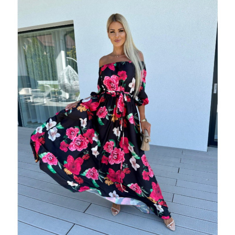 Damen Maxikleid mit off-shoulder Design und voluminösen Ärmeln Sovae