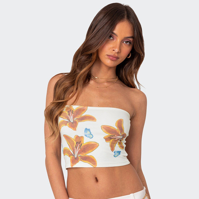 Damen Bandeau-Top mit floralen Druckdetails Sovae