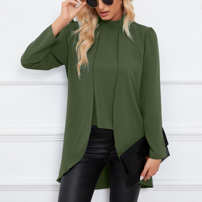 Damen Longbluse mit elegantem Stehkragen und fließendem Schnitt Sovae