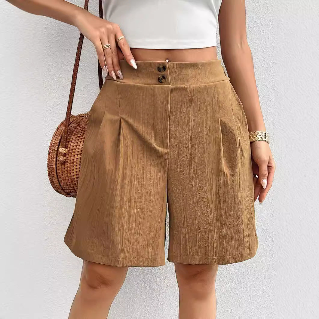 Damen Elegante Shorts mit Knopfverschluss und faltigem Design Sovae