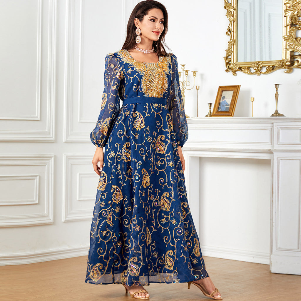 Damen Besticktes Maxikleid mit transparenten Ärmeln Sovae