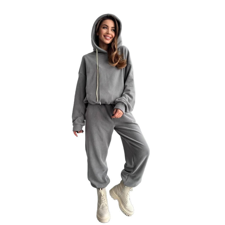 Damen Fleece-Lounge-Hose und Kapuzenpullover Set Sovae