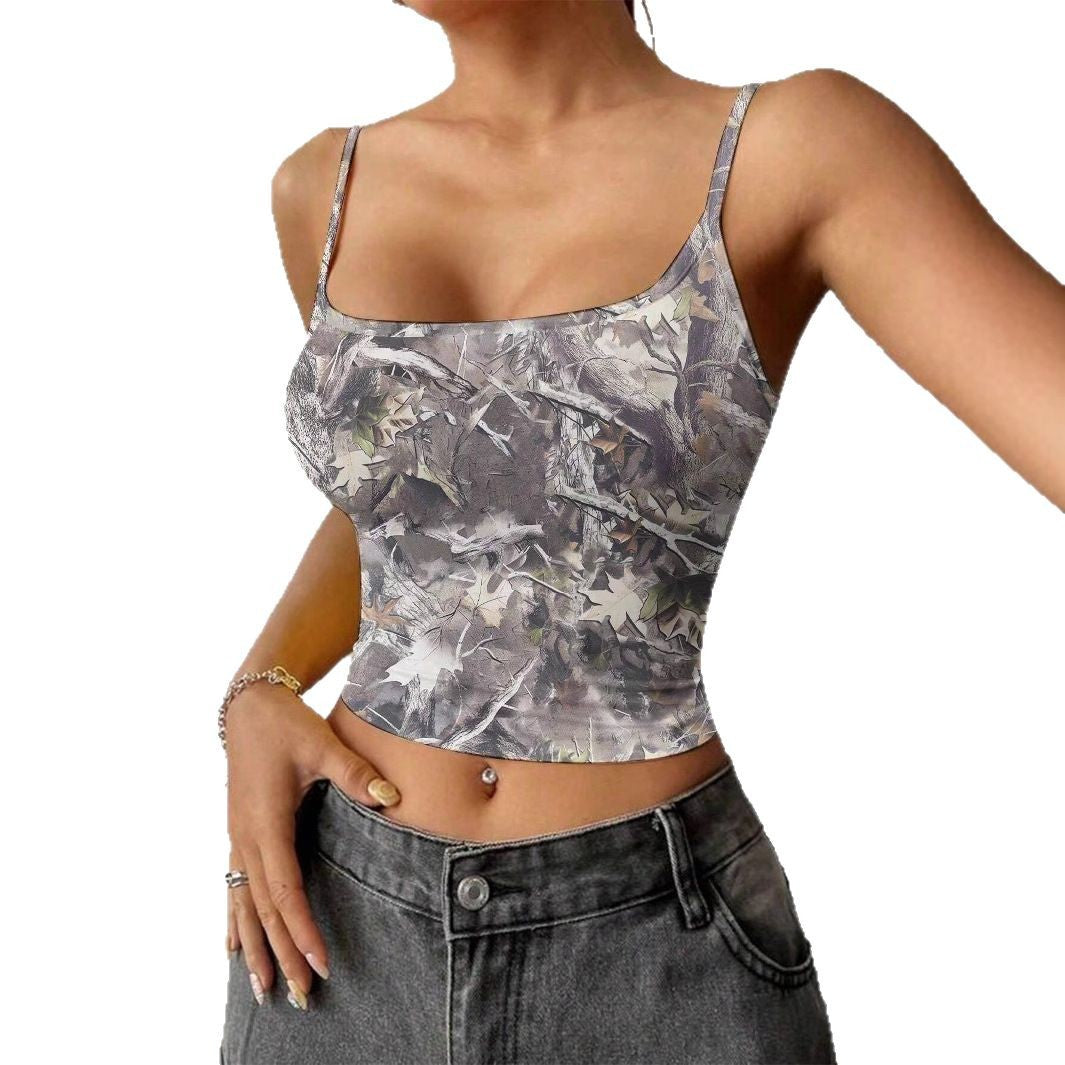 Damen ärmelloses Crop-Top mit einzigartigem Blattmotiv Sovae