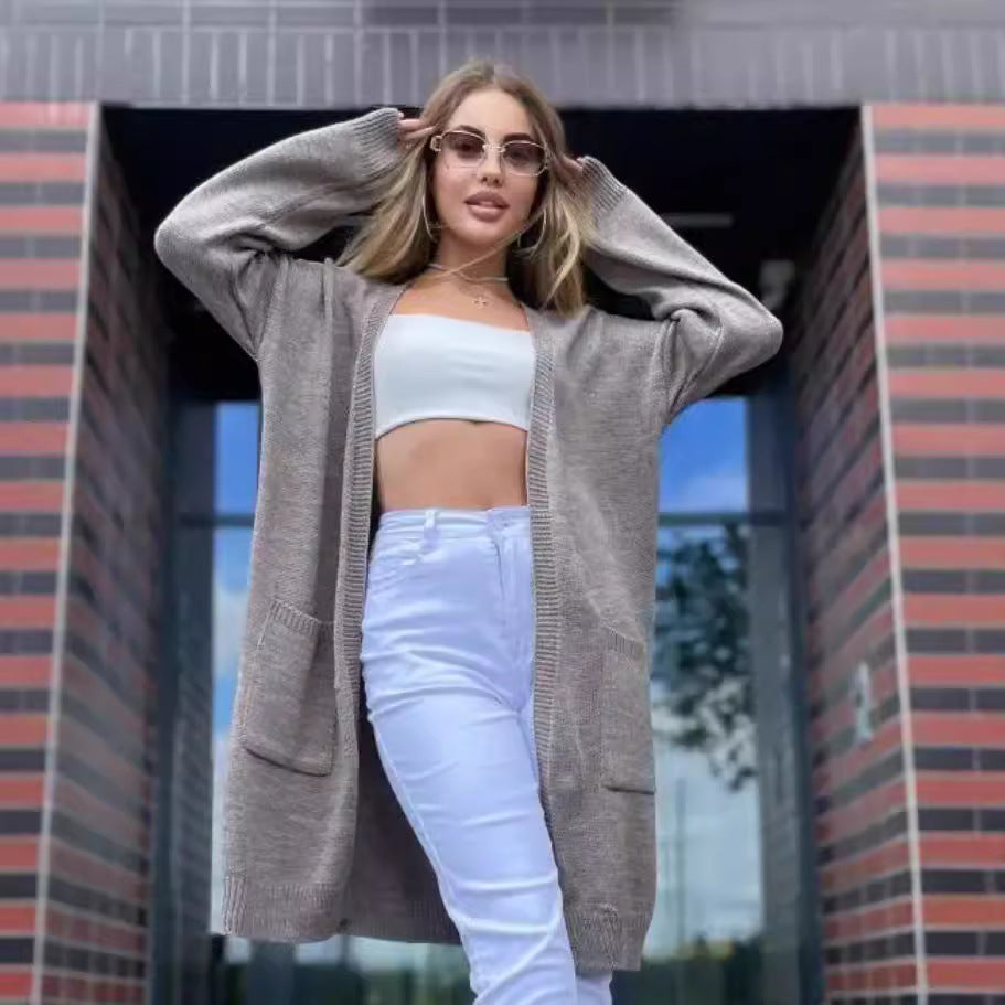Damen gemütliche Strickjacke mit praktischen Taschen und offenem Schnitt Sovae