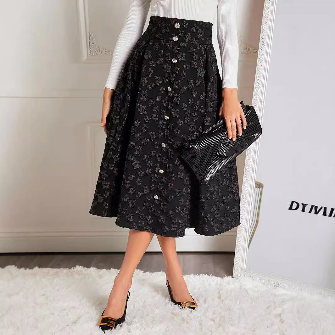 Damen Maxi-Rock mit Knopfdetails und strukturiertem Design Sovae