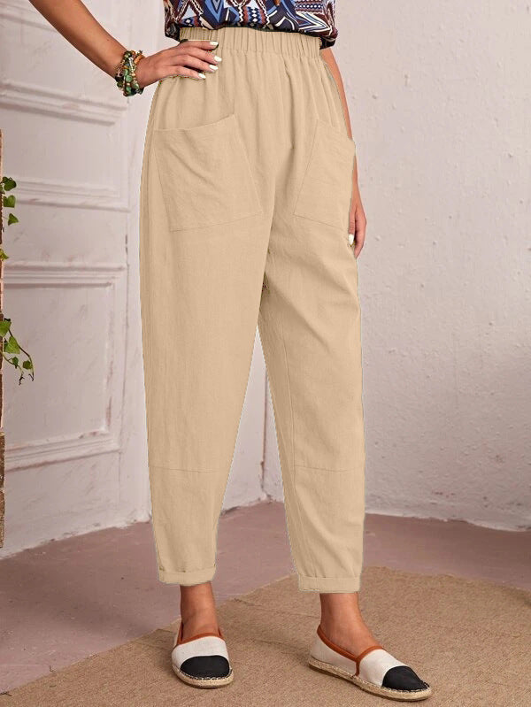 Damen Bequeme Sommerhose mit elastischem Bund und praktischen Taschen Sovae