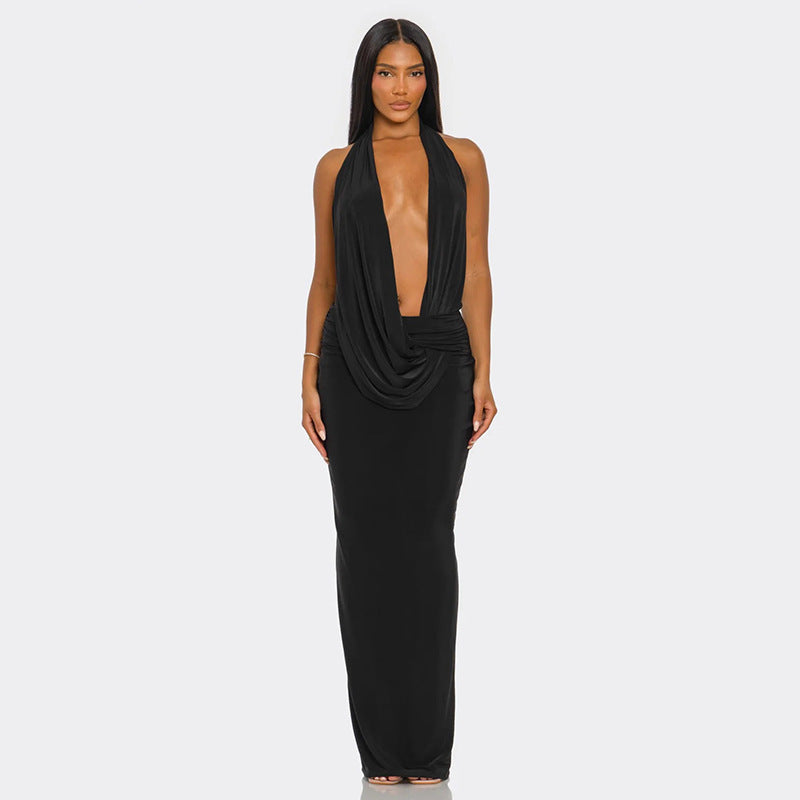 Damen Elegantes Langarm Abendkleid aus fließendem Material Sovae