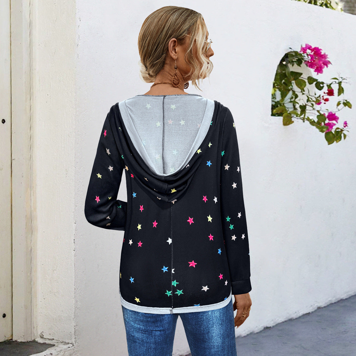 Damen Kapuzensweater mit farbenfrohem Sternemuster Sovae