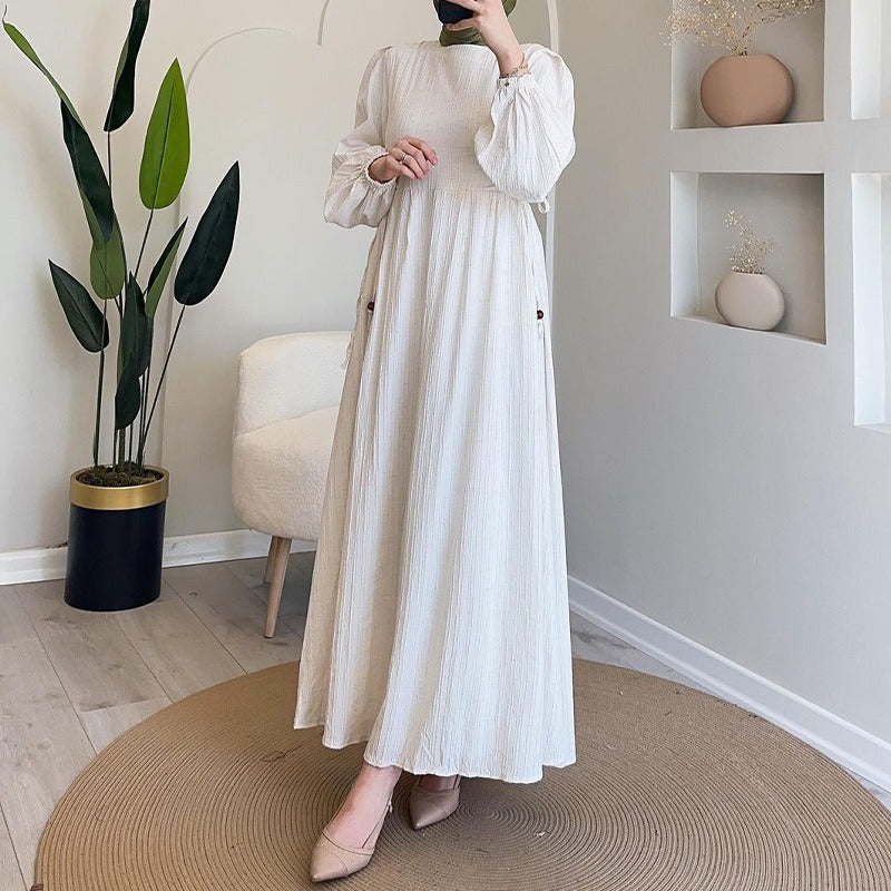 Damen Maxikleid mit strukturiertem Design und Puffärmeln Sovae