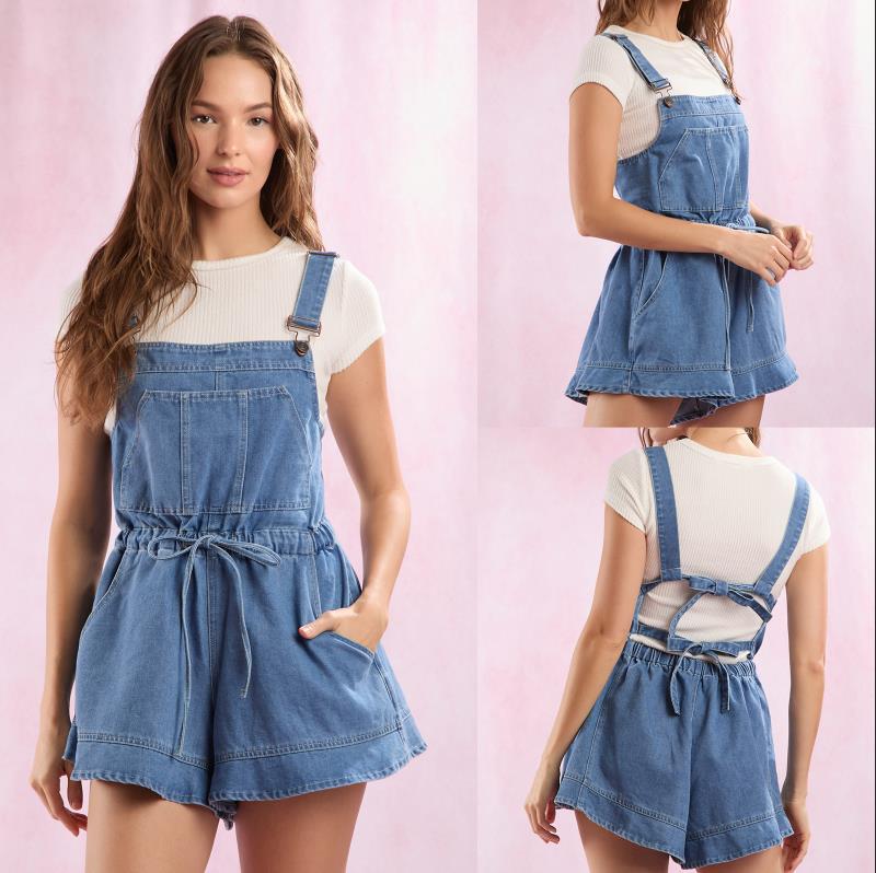 Damen lässiger Denim-Latzanzug mit praktischen Taschen und verstellbaren Trägern Sovae